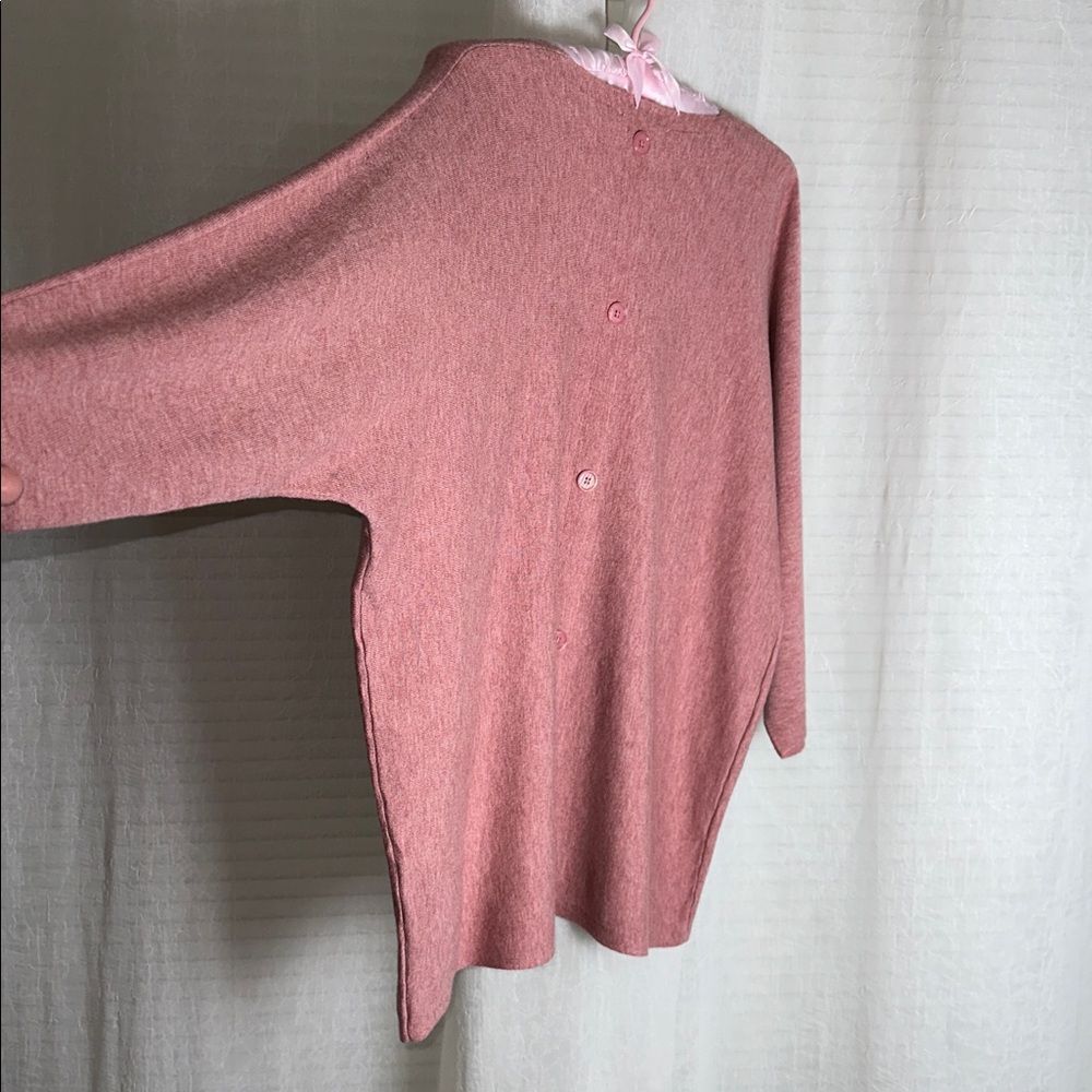 Vila Milano 1X Heather Pink Rose Bouquet V-Neck Dolman Sleeve Fine Knit Sweater - Picture 6 of 11